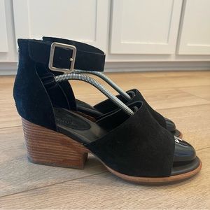 Kork-Ease Gazania Black Suede Sandals Block Heel Leather Size 10